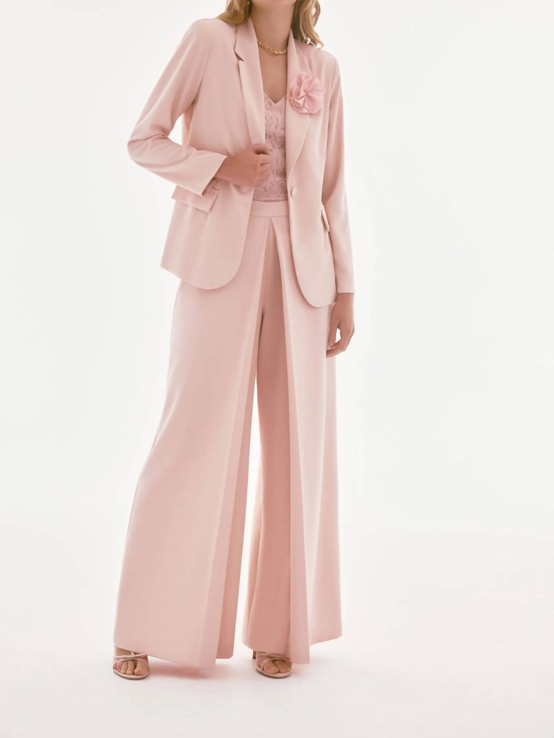 Joseph Ribkoff - Sequined Rosette Brooch Blazer Jacket