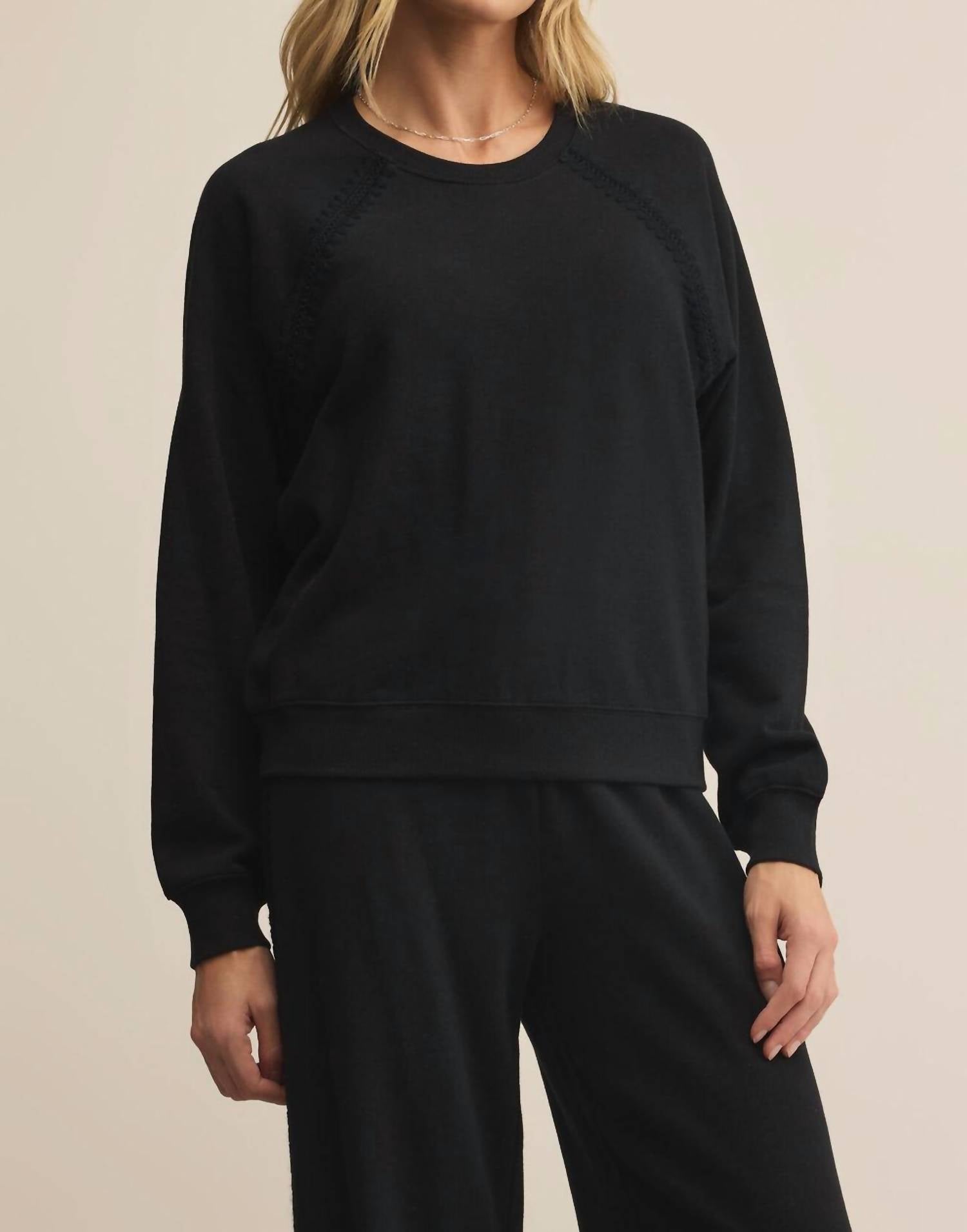 Z Supply All Around French Terry Sweatshirt in black - women's top - alternate view