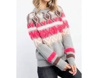 THML Fair Isle Mohair Knit Sweater in pink grey - women's sweater