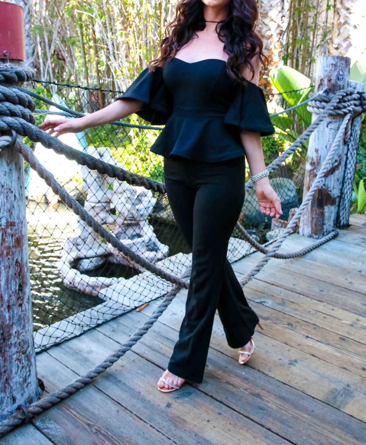 Little Secret Of Mine - Off The Shoulder Peplum Top & Flare Leg Jumpsuit