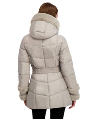 Laundry By Shelli Segal - Stretch Quilted Puffer Coat With Faux Fur Trim Jacket