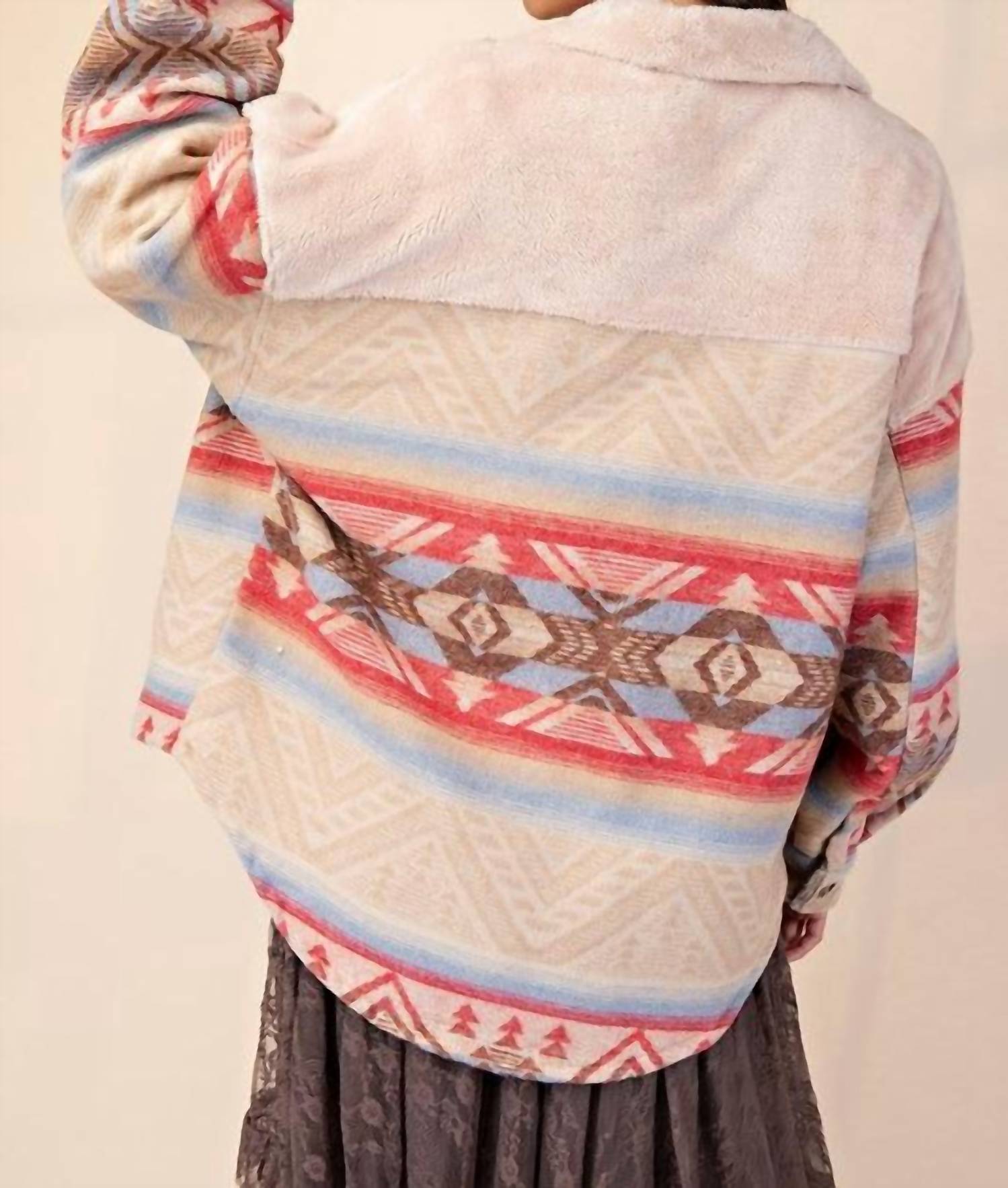 Easel - Ethnic Print Button Down Shacket