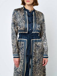 Ciebon - Coco Animal Print Long Sleeve Shirt Midi Dress