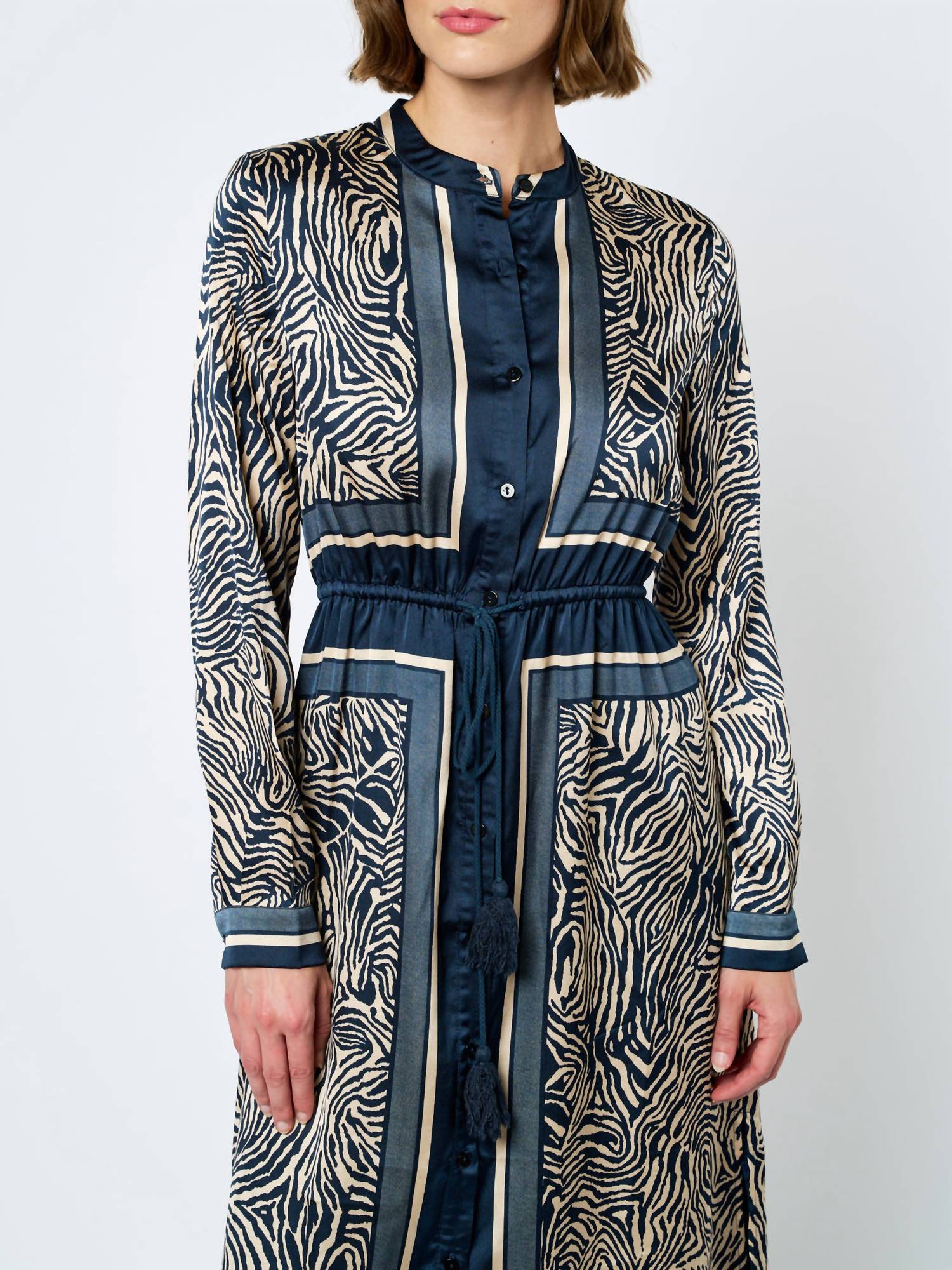 Ciebon - Coco Animal Print Long Sleeve Shirt Midi Dress