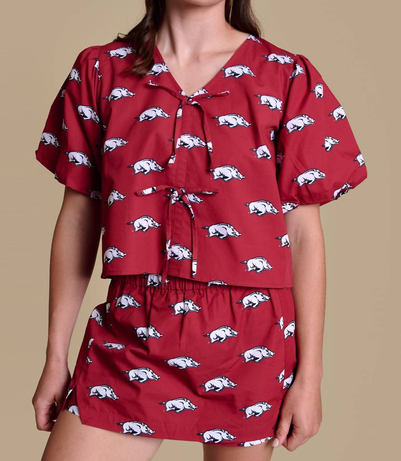 Stewart Simmons - Game Day Puff Sleeve Tie Top