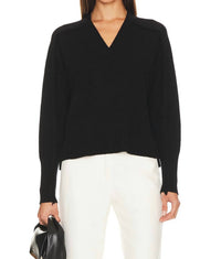 Brochu Walker Jolie Fringe Vee Sweater in black onyx - women's sweater