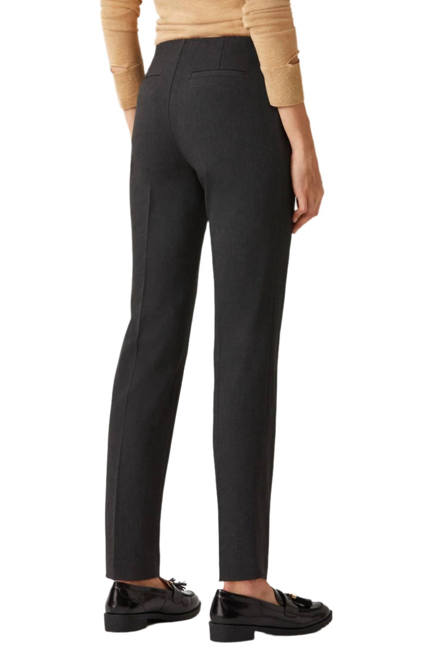 Ecru - Mid Waist Solid Stretch Crepe Pant