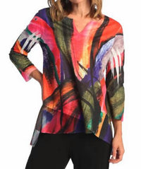 Jess & Jane - Vera Slit V-neck Chiffon Contrast Top