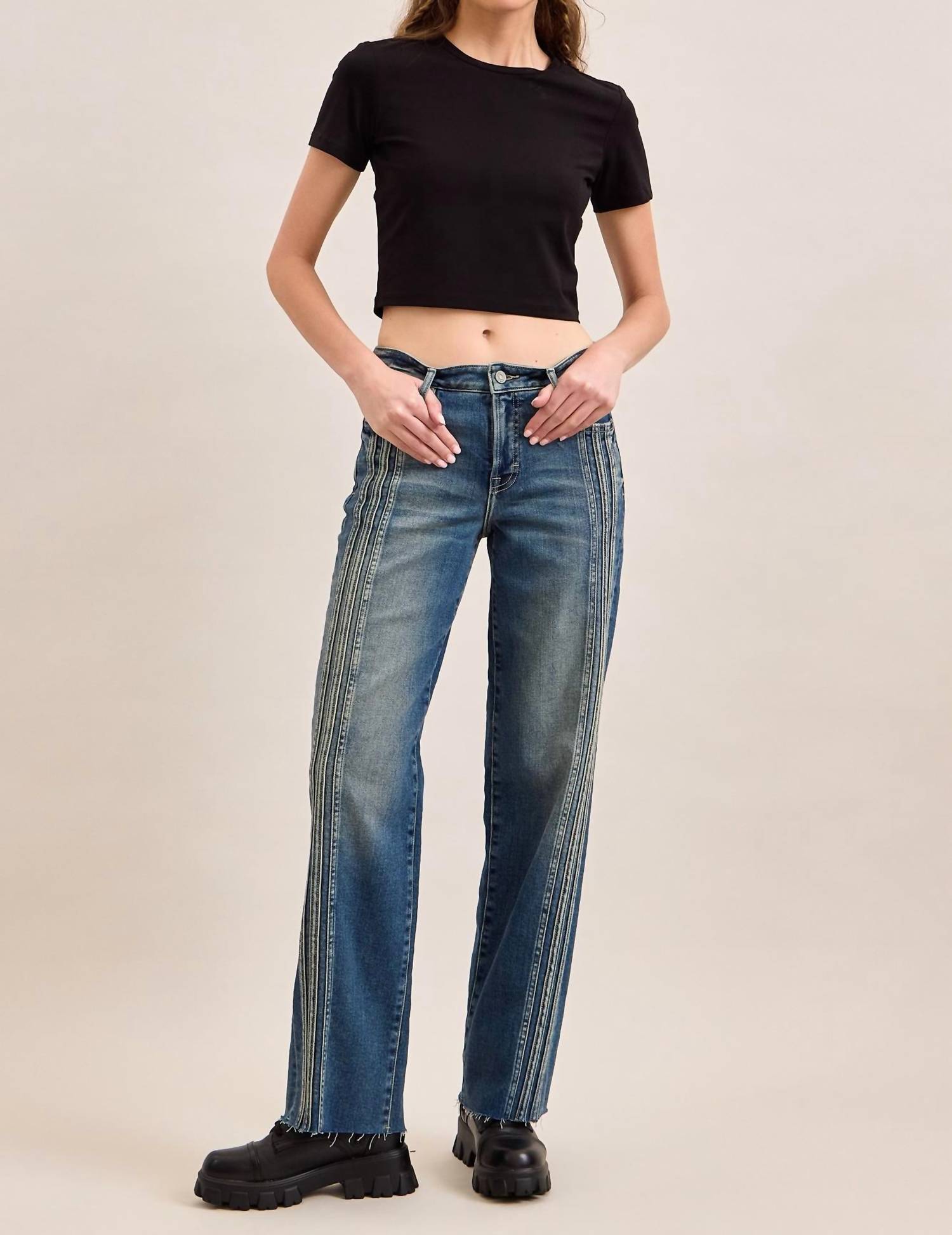 Hidden - Ella Mid-rise Classic Straight Jeans With Side Strips