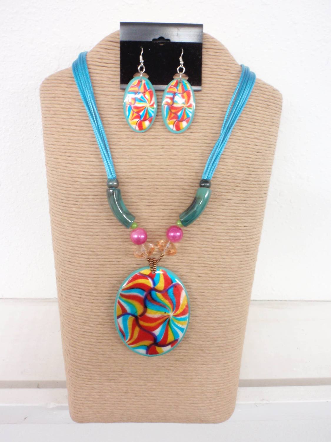 International Durus - Women's 6 Strands Cord With Flower Pendant Necklace Set