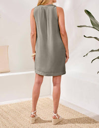 TRIBAL Sleeveless V-neck Mini Dress in dark cactus clay - women's dress - detail view