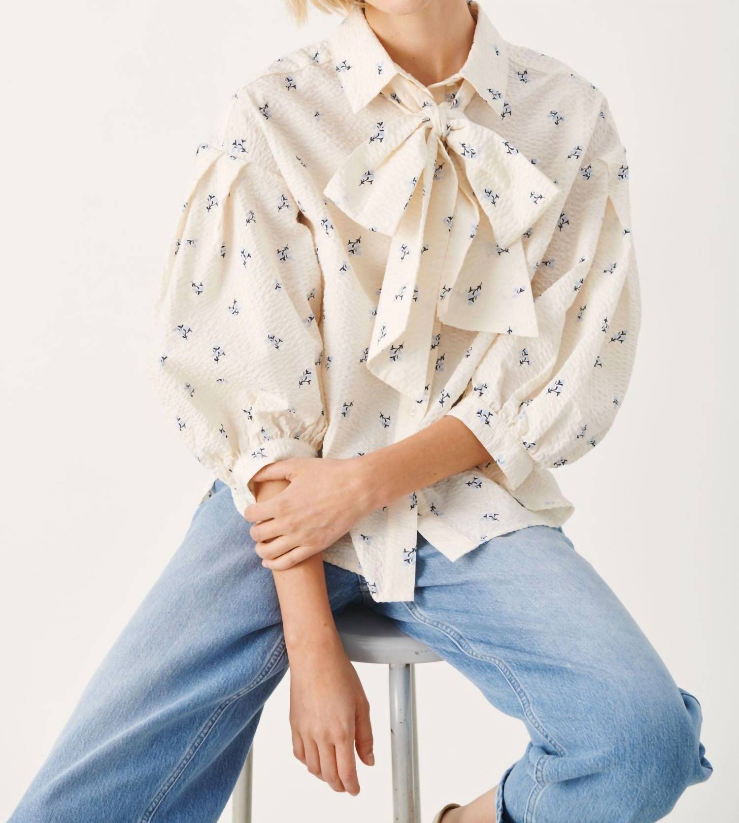 Part Two - Ninea Textured Tie Neck Blouse