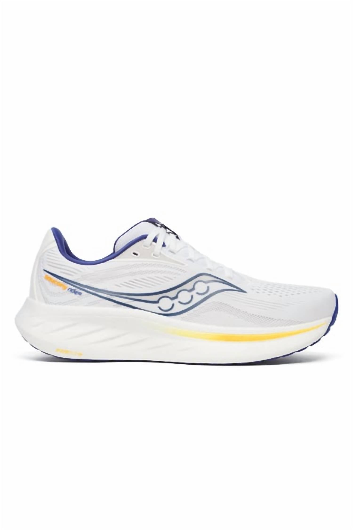 SAUCONY Men's Ride 18 Running Shoes in white azurite - men's shoe - detail view