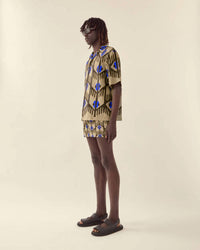 Commas - Geometric Print Silk Camp Collar Shirt
