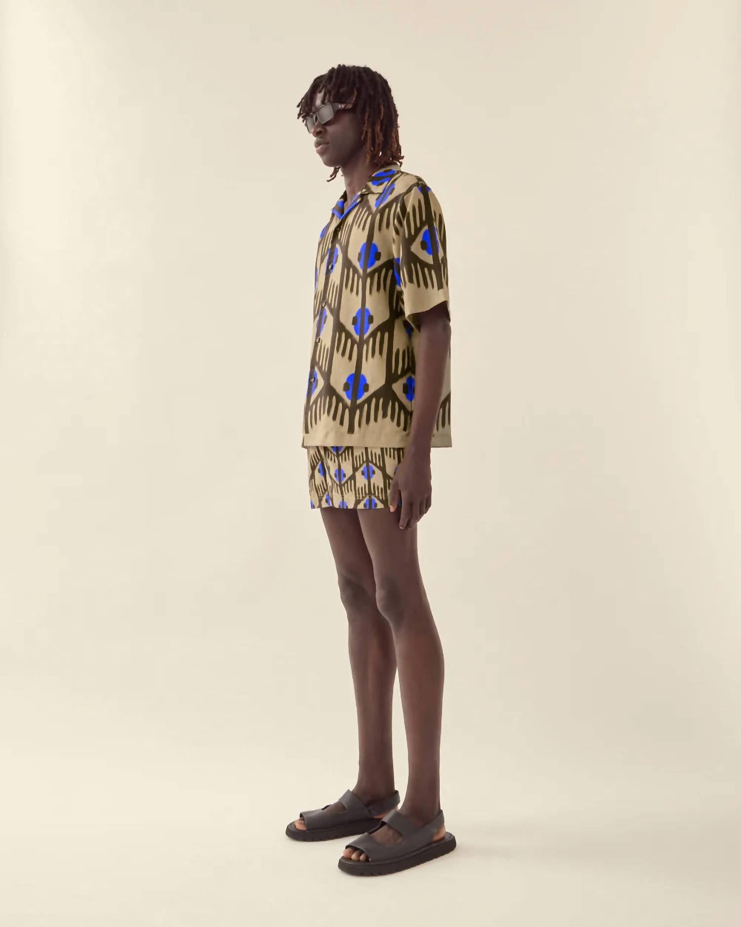 Commas - Geometric Print Silk Camp Collar Shirt