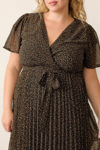 Polagram - Surplice Pleated Skirt Dress -PLUS
