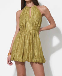 adelyn rae Shelley Bubble Satin Mini Dress in chartreuse - women's dress
