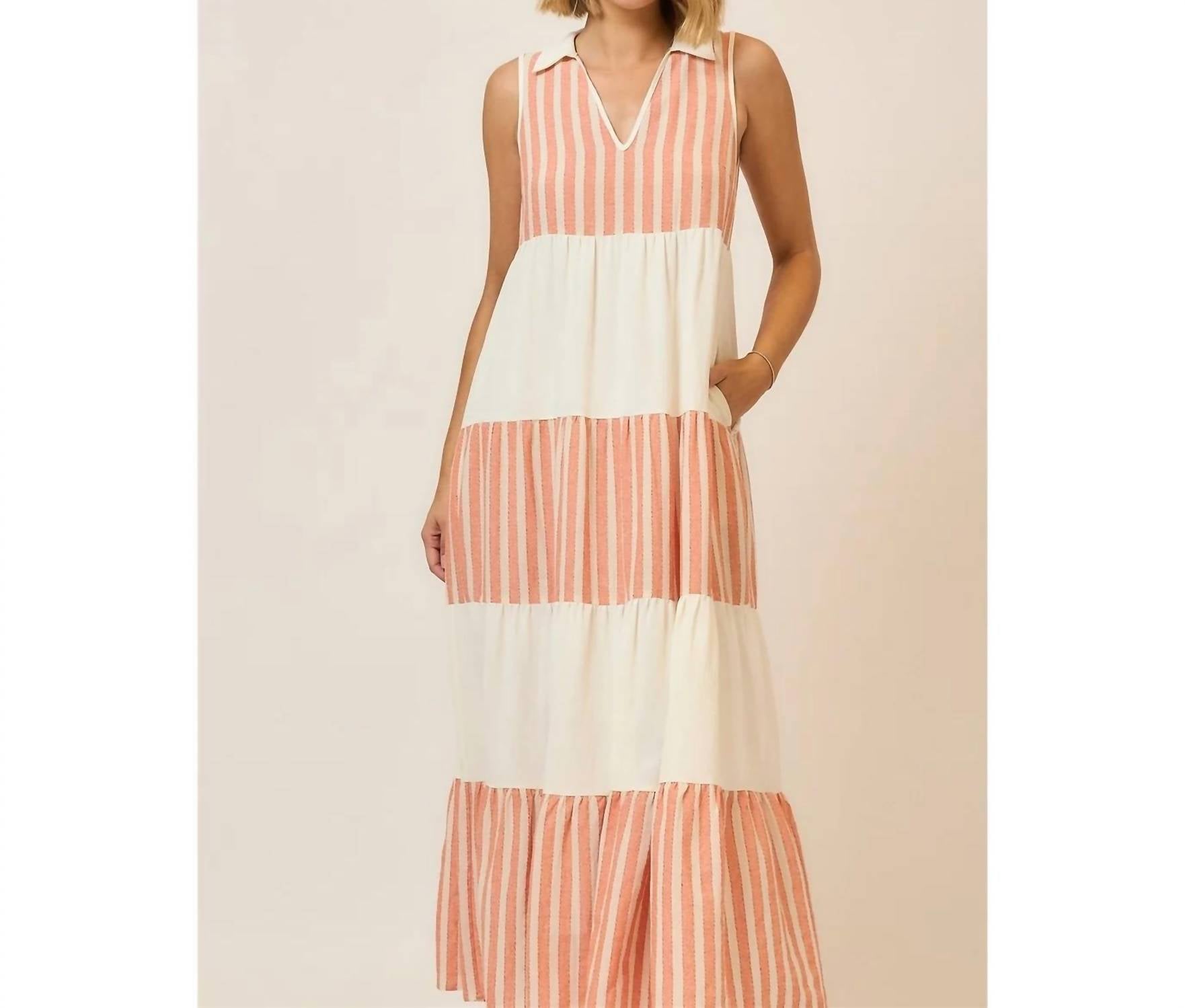 Cozy Co. - Sleeveless Striped Tiered Dress