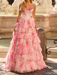 Sherri Hill Strapless Floral Ballgown in pink print - women's dress