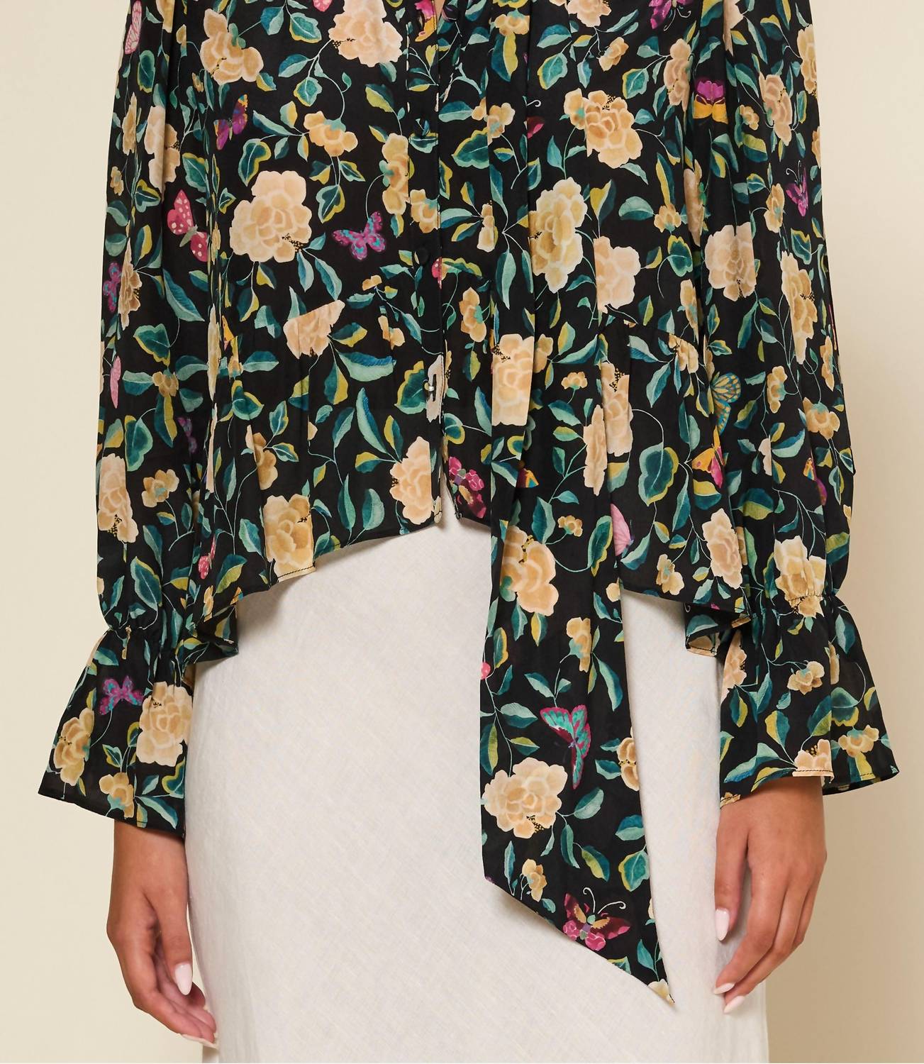 RIXO Clarabelle Top in butterfly floral charcoal - women's blouse