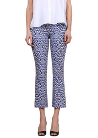 Avenue Montaigne Leo Flare Cut Leg pants in ikat blue - women's pants - detail view