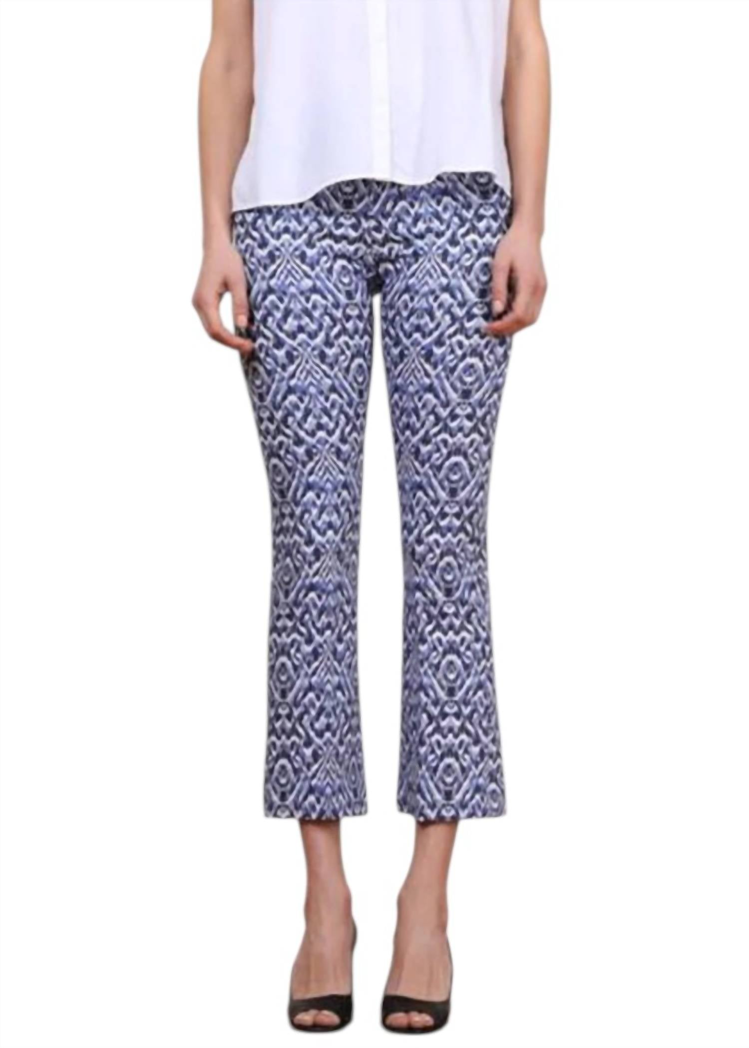 Avenue Montaigne Leo Flare Cut Leg pants in ikat blue - women's pants - detail view