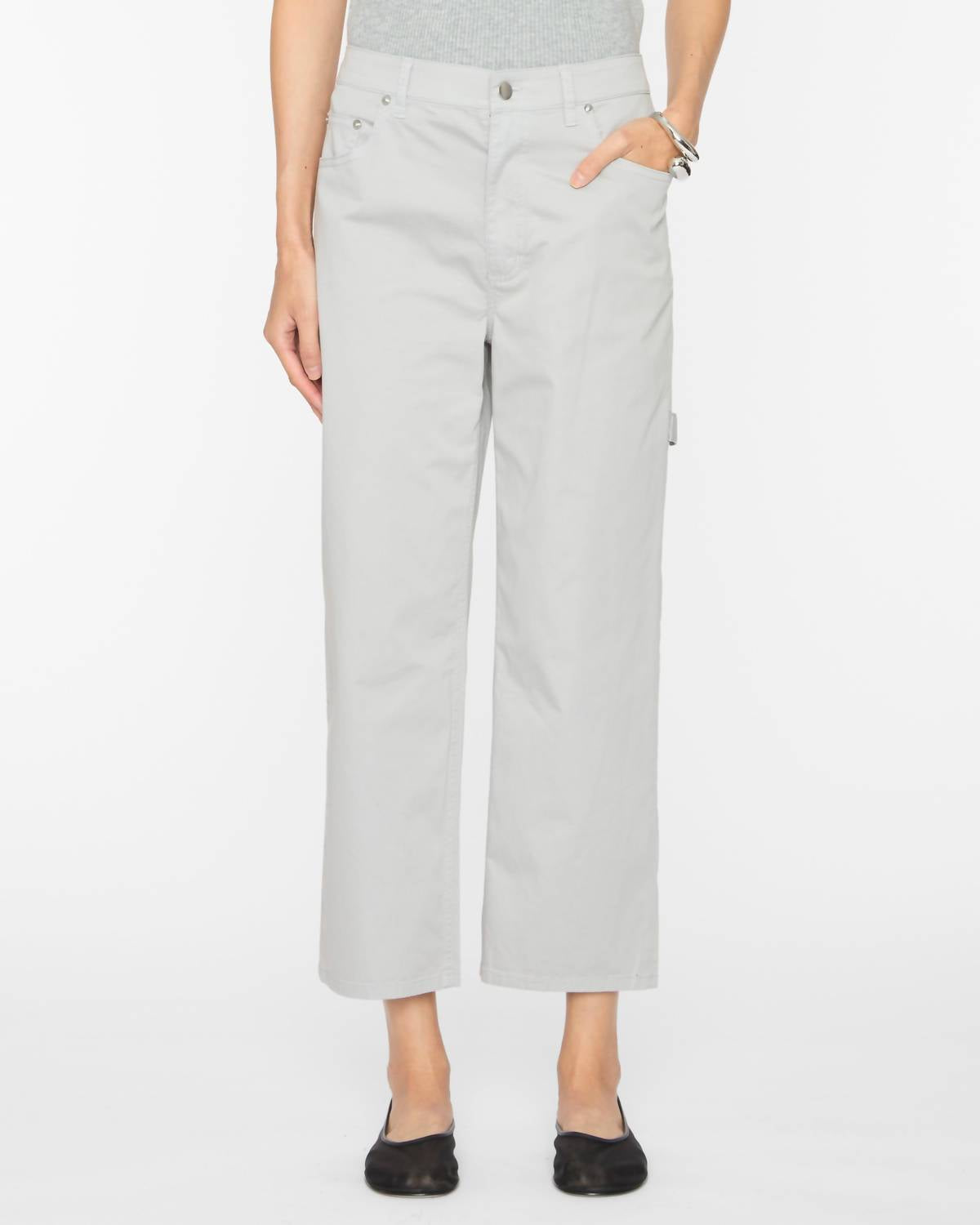 Tibi Garment Dyed Silky Cotton Cropped Slouchy Cargo Jeans in grey - women's pants