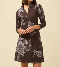 Spartina 449 - Etta Floral Half Zip 3/4 Sleeve Fringe Dress