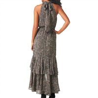 Misa Los Angeles Aneva Front Slit Dress in paisley shimmer - women's dress - detail view