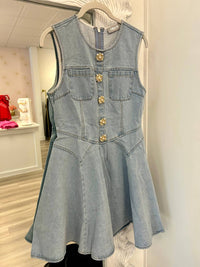 Blue B - Jeweled Button Mini Denim Dress