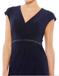 Mac Duggal - Beaded Waist Cap Sleeve Dress Gown