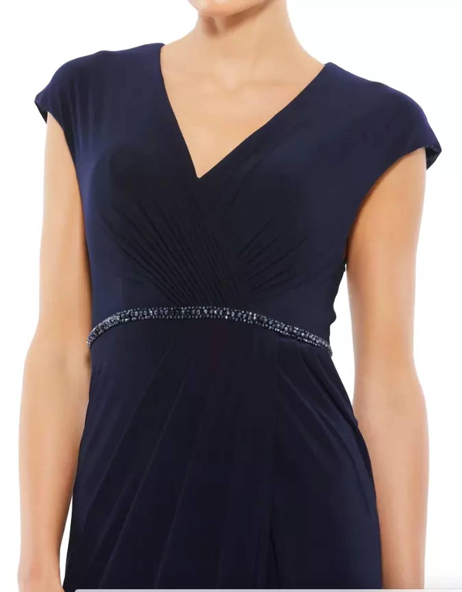 Mac Duggal - Beaded Waist Cap Sleeve Dress Gown