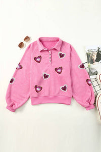 Little Daisy Closet - Heart Sequin Half Snap Sweatshirt
