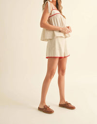 Miou Muse - Linen Tape Detailed Tie Sleeve Top