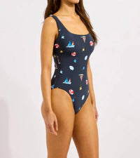 Seafolly Beach Club Dd One Piece Swimsuit in blue - women's swimwear - alternate view