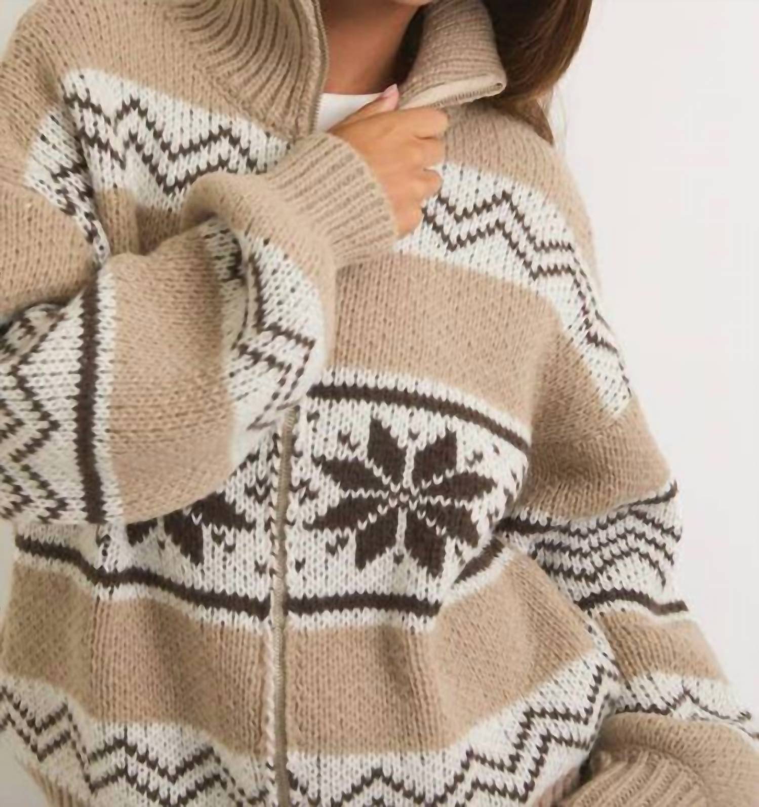LE LIS Collared Fair Isle Knit Jacket in beige - women's jacket - view 7