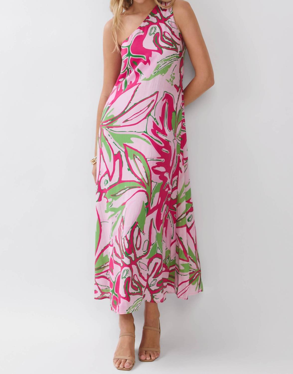 Tcec - One Shoulder Tropical Print Maxi Dress