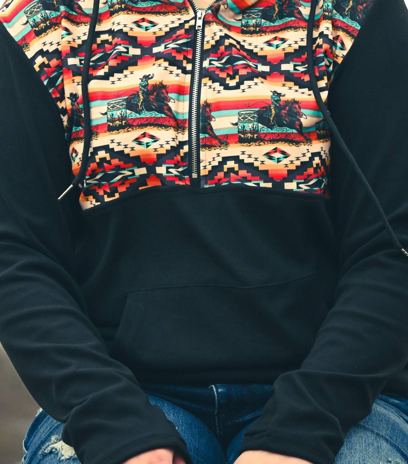 Sterling Kreek Turn And Burn Aztec Half Zip Sweater in black - women's top - view 6