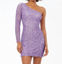 ASHLEYlauren One Shoulder Long Sleeve Dress in orchid - women's dress
