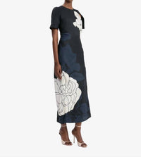 VICTORIA BECKHAM Split Hem Midi Dress in dark navy pale rose - women's dress - detail view