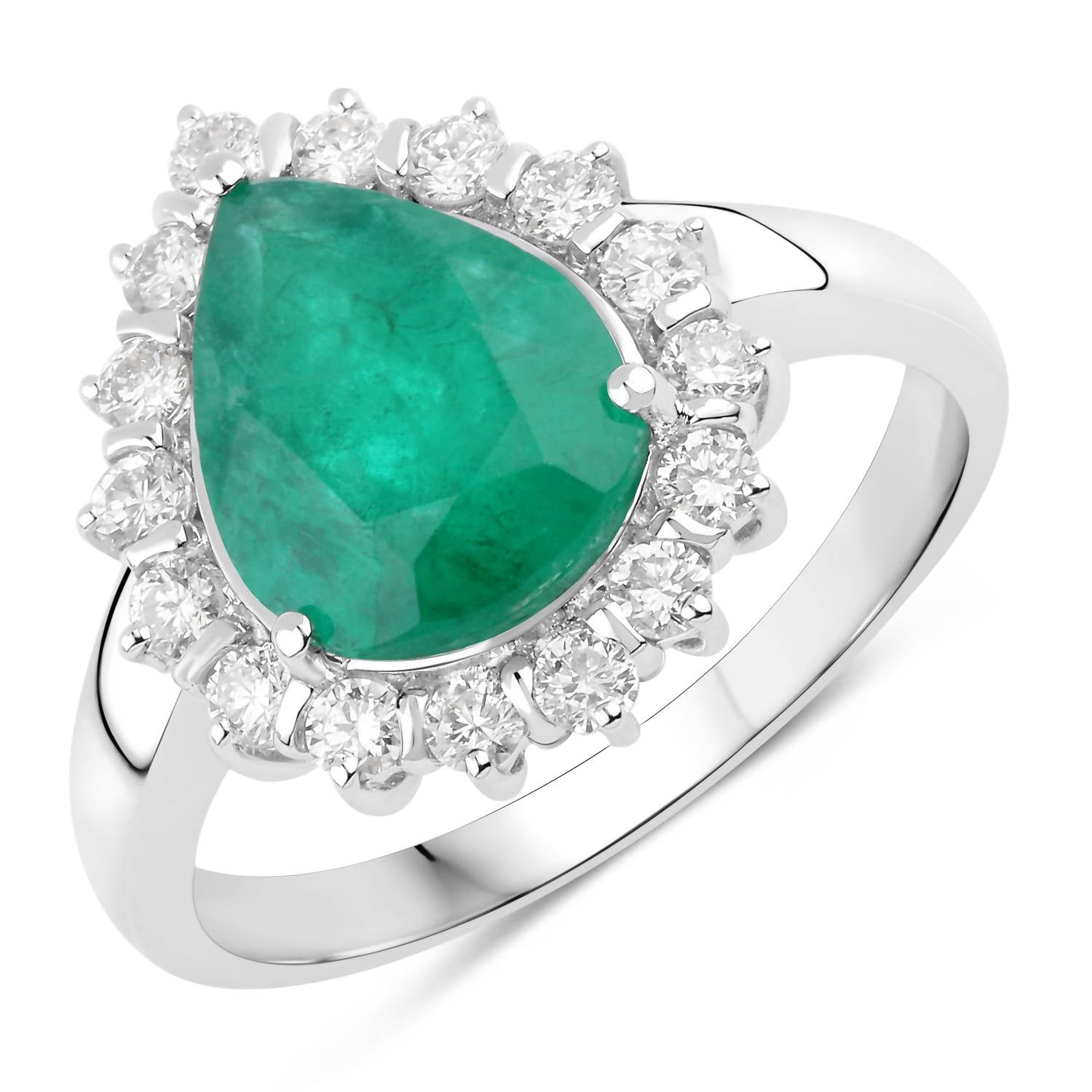 Diana M Jewels Women's Pear Natural Zambian Emerald Fashion Ring (3.33 Ct) - Signature Plus in 14k white gold - women's jewelry