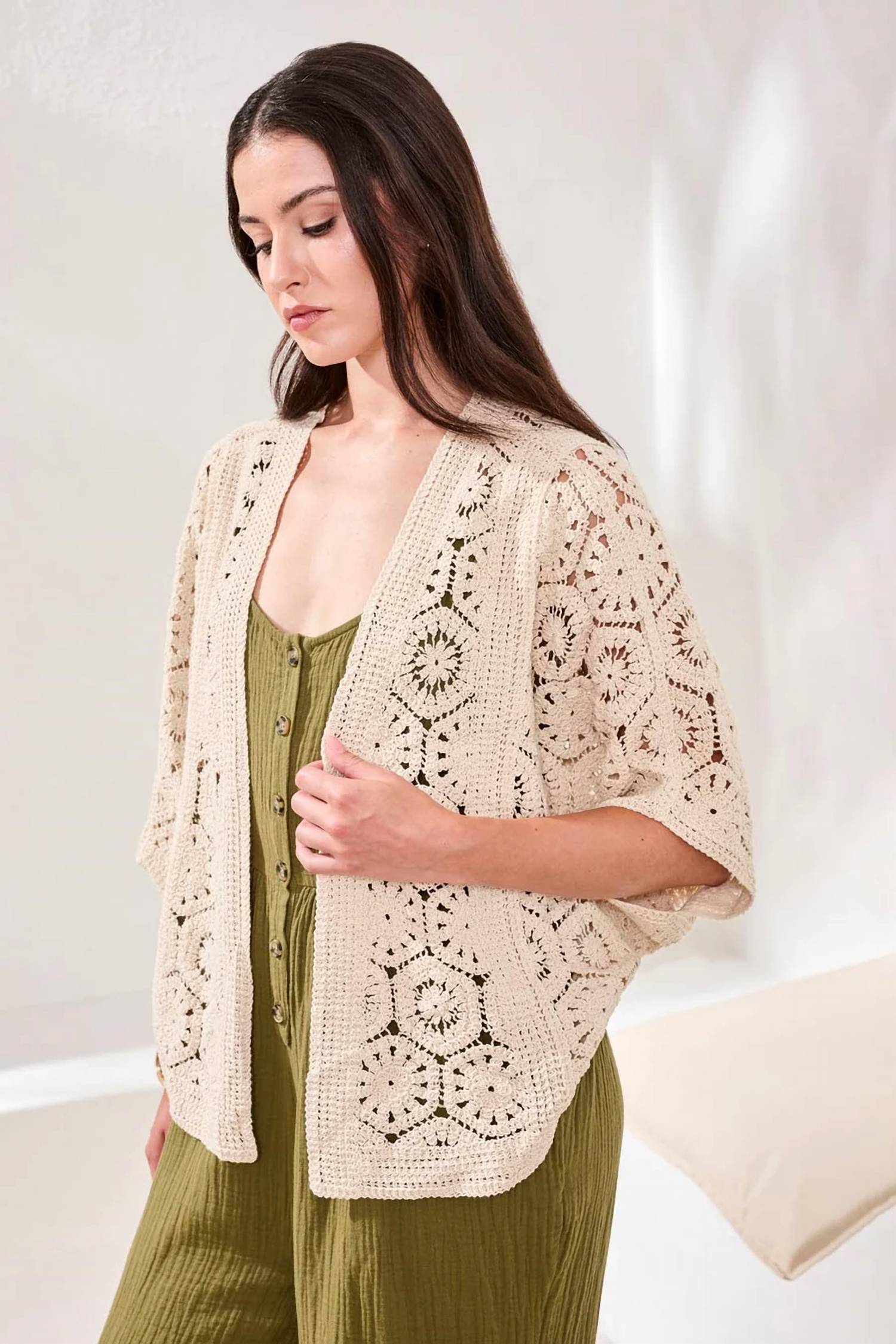 Tribal - Embroidered Crochet 3/4 Sleeve Cardigan