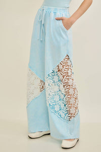 J.Her Mineral Washed Floral Lace Elastic Waist Cool Pant in baby blue - women's pants - alternate view
