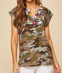 Andree By Unit - Camo Embroidered Top
