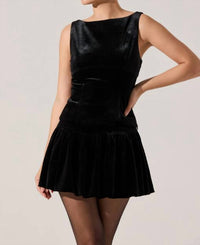 ASTR Jinnie Velvet Boat Neck Top in black - women's shirt