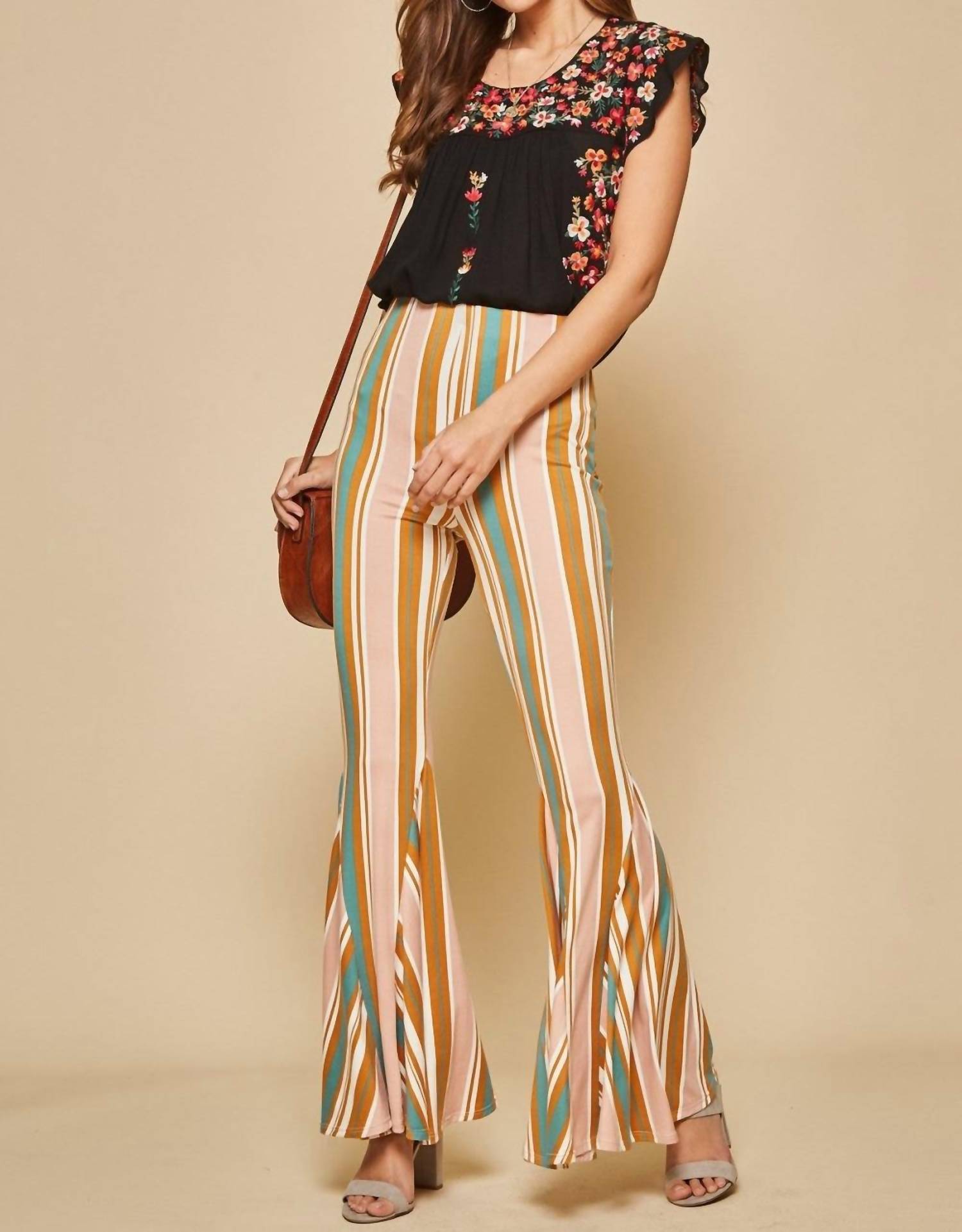 Andree By Unit - Striped Bell Bottom Pants