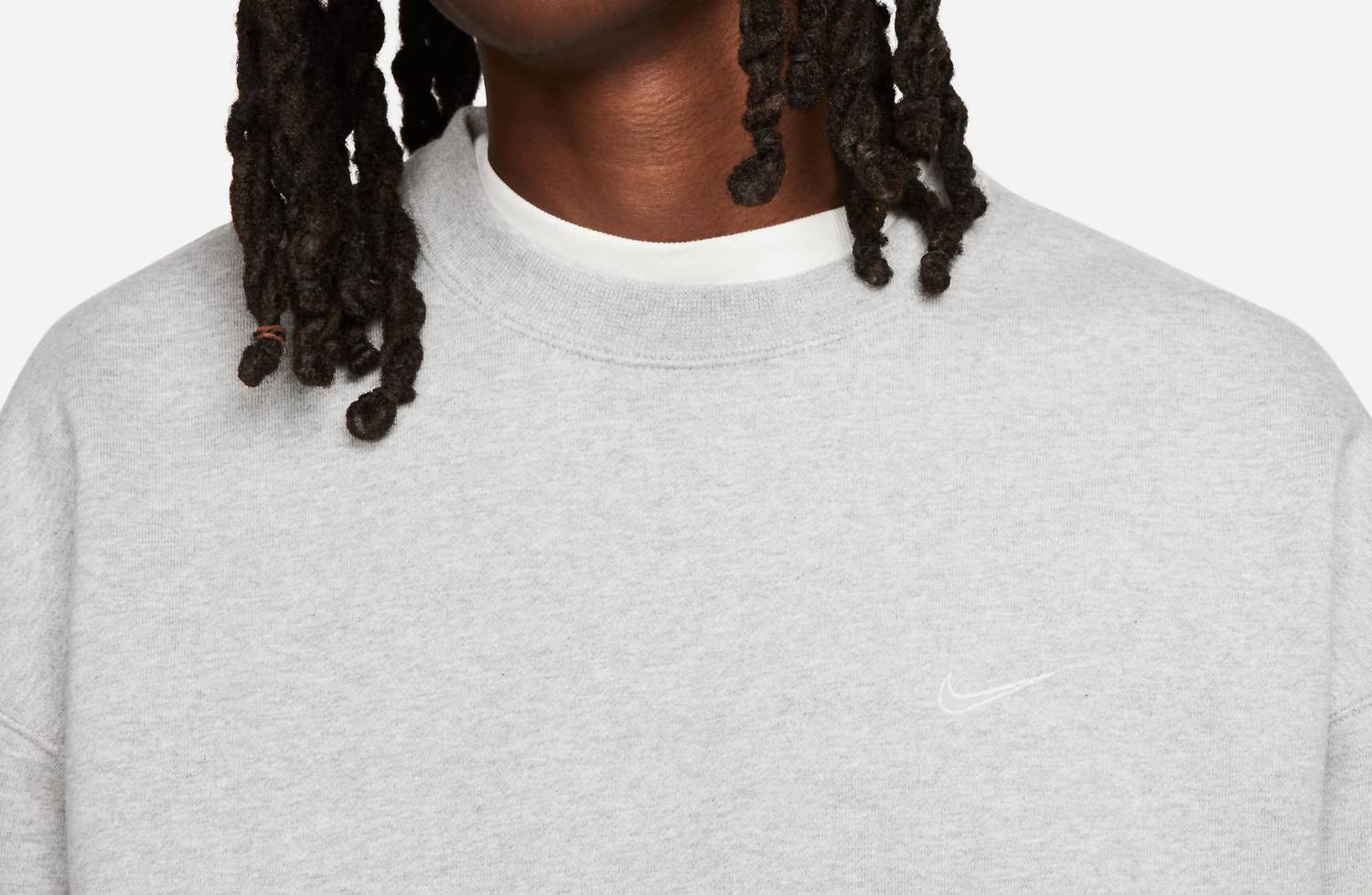 NIKE Solo Swoosh Fleece Crew Sweatshirt in dark heather grey - men's shirt - alternate view