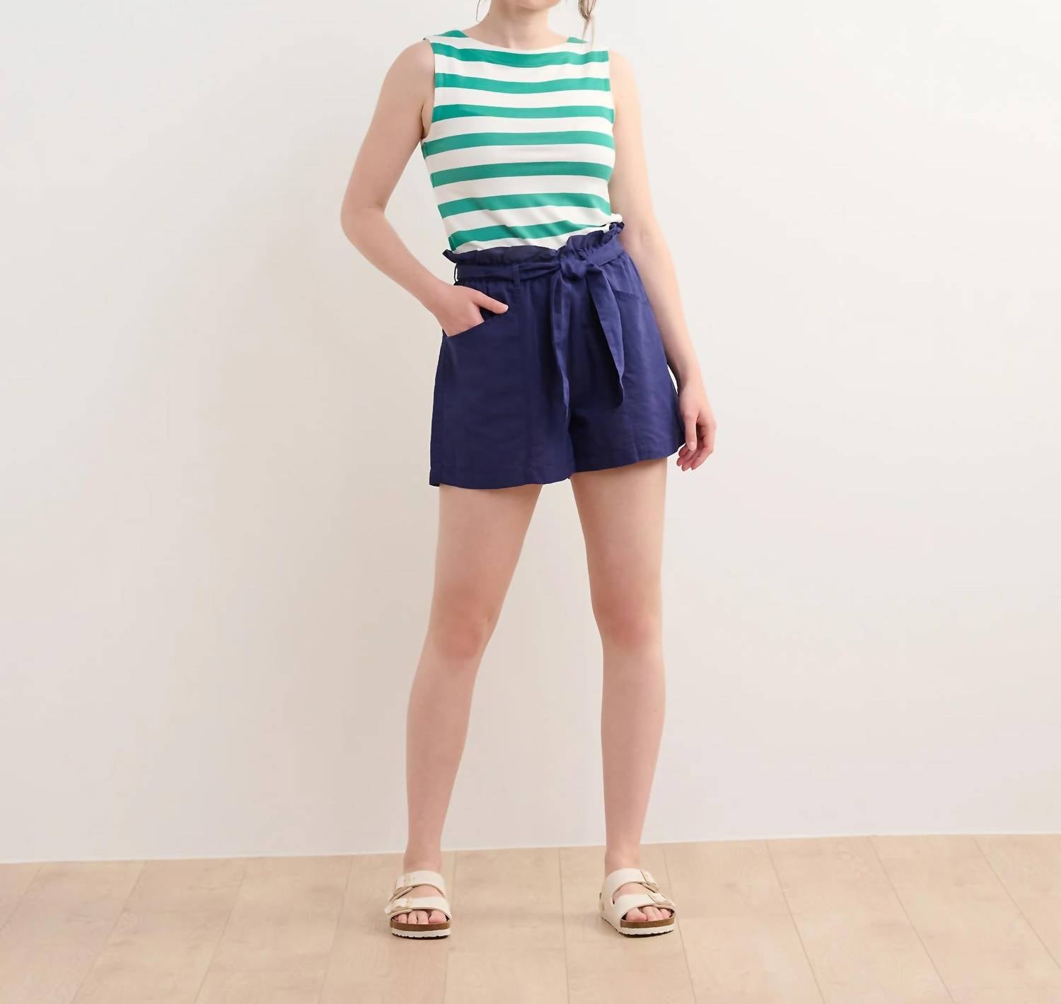 Hatley Everyday Tank Top in sea green stripes - women's tank top - detail view
