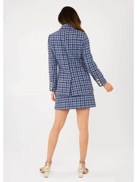 ABBEY GLASS Calvin Houndstooth Tweed Blazer in blue brown - women's jacket - detail view