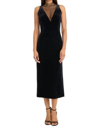Donna Morgan - Plunge Mesh Velvet Midi Dress
